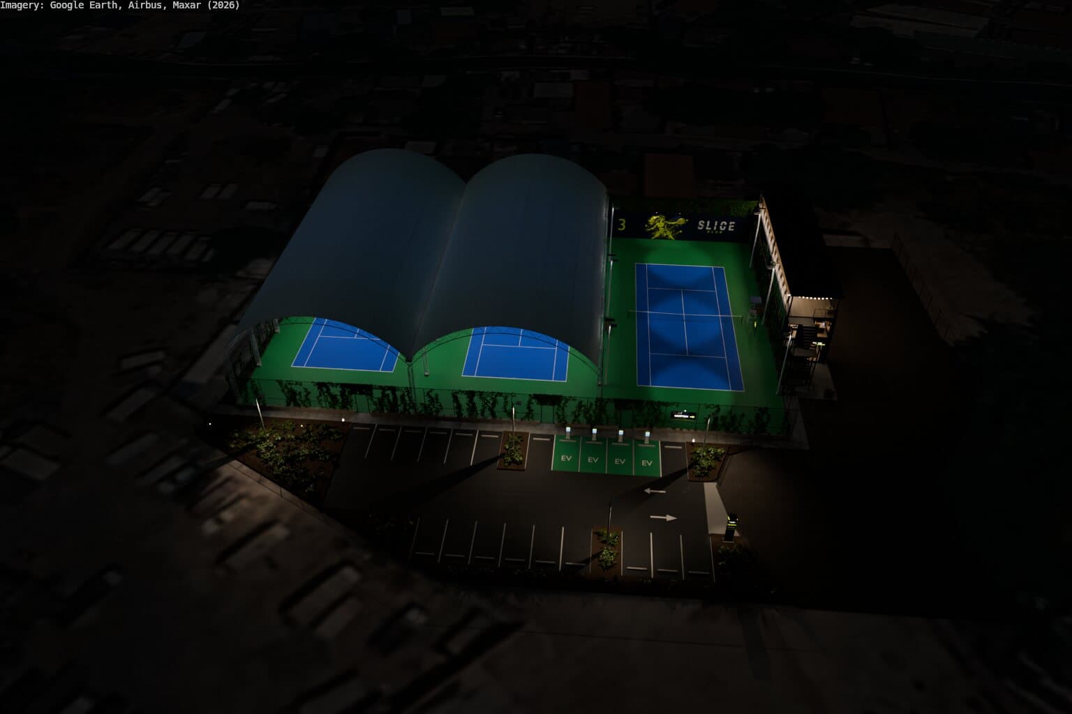 Aerial from the south at night