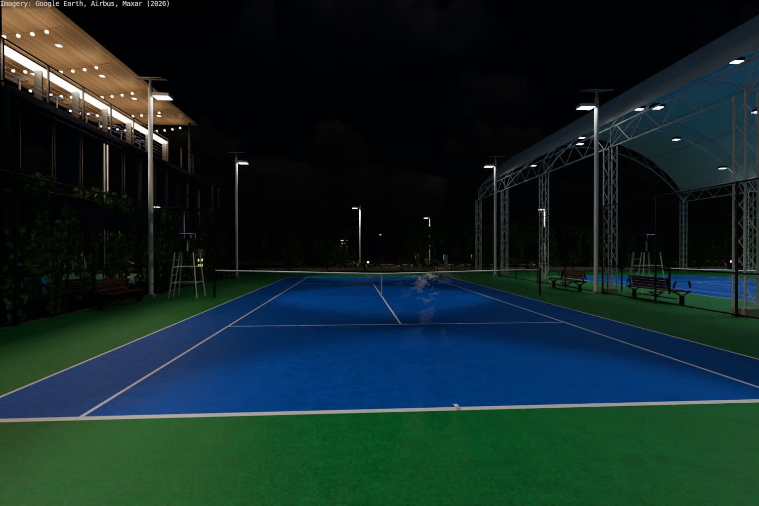 Court 3 from the mural end at night