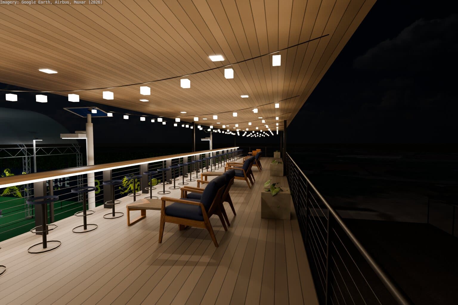 Rooftop terrace at night