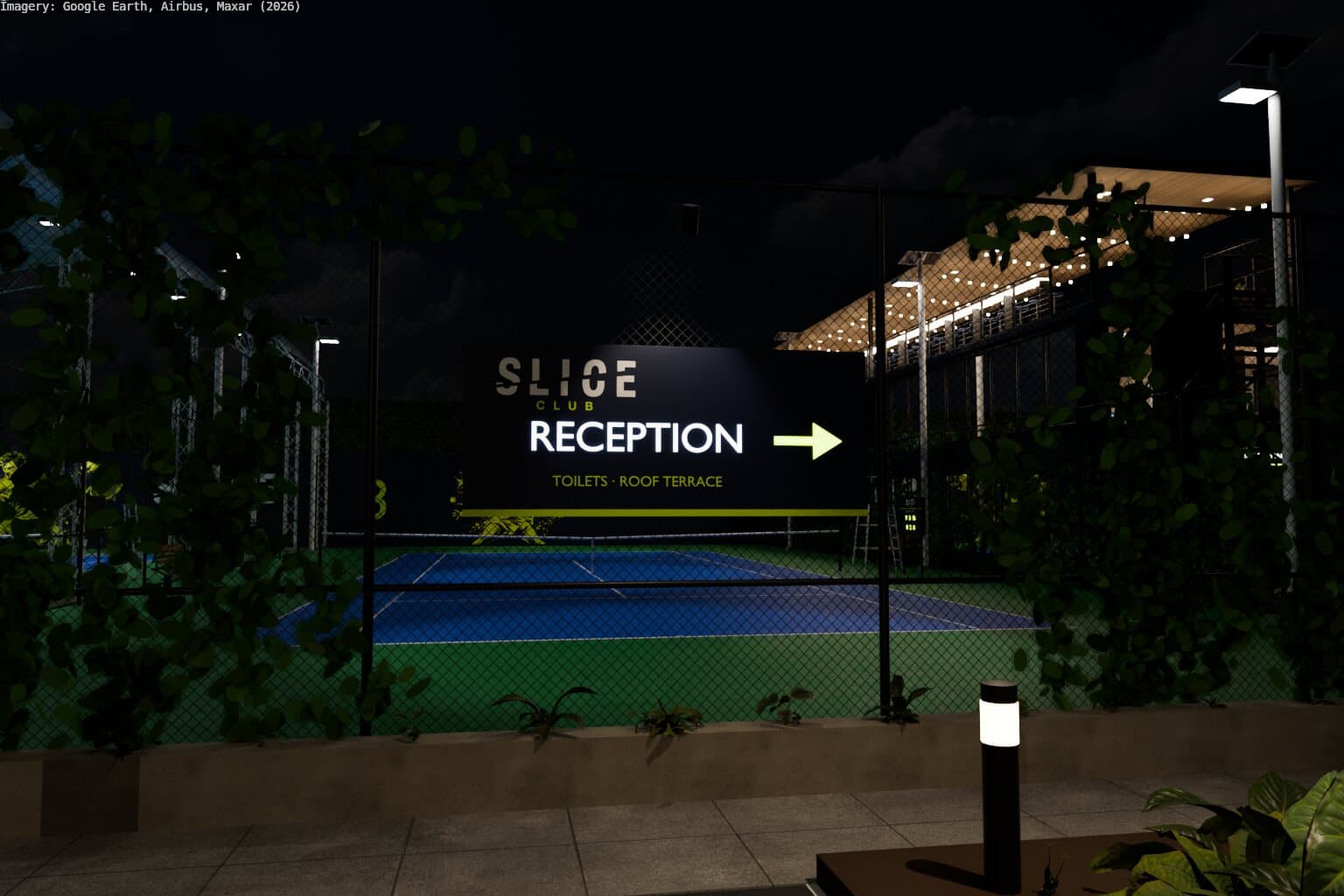 Sign to reception at night