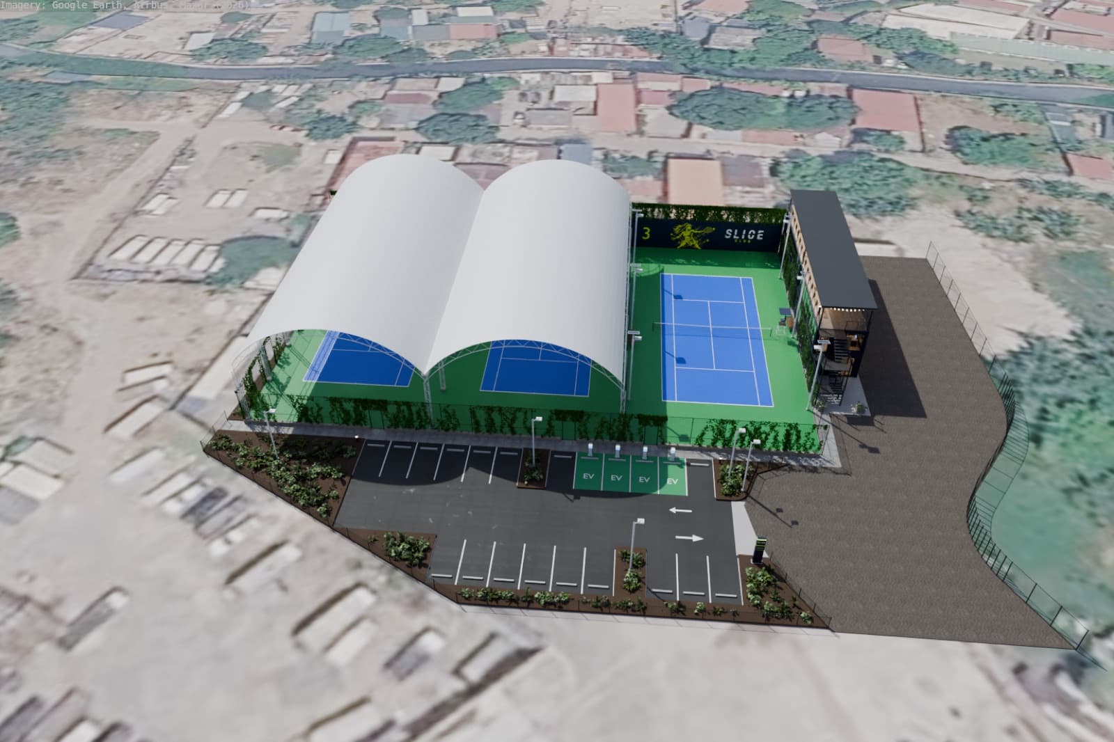 Aerial render of the Slice Club concept design